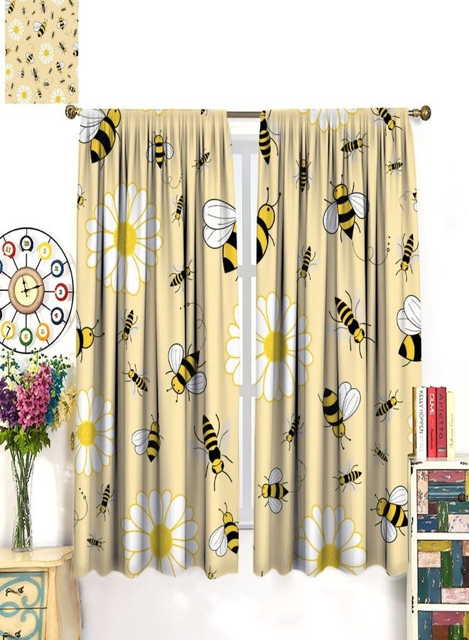 Kurtect Kids Bee Blackout Curtain Cute Floral Window Curtain Bees Farmhouse Sunlight Filtering Drapes Rod Pocket Living Room Kitchen Cafe Dining Room Bedroom 2 Panels 42x45 in - Image 3